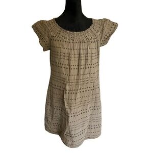 Michael Stars smocked short sleeve olive green tunic babydoll dress size large